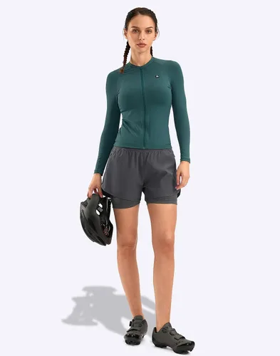 Vista 6 de Bikewa Pantalones cortos de ciclismo de montaña para mujer, acolchados en 4D, con bolsillos con cremallera