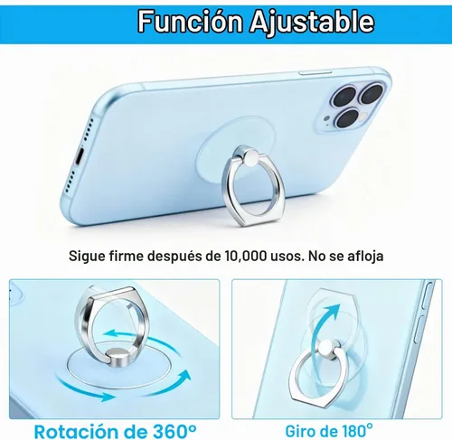 Vista 3 de VOVIGGOL Soporte transparente para anillo de teléfono, 2 piezas, rotación de 360°, soporte de anillo para teléfono celular, soporte de dedo móvil