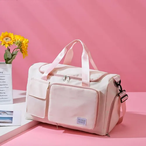 Vista 39 de Pequeña bolsa de gimnasio para mujer, bolsa de viaje con compartimento para zapatos