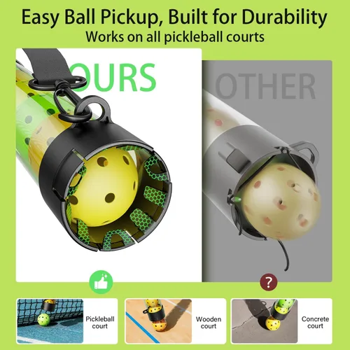 Vista 5 de Recuperador de bolas de pickleball de 17 bolas y soporte de bolas con correa, protector de espalda para accesorios de pickleball, rápido