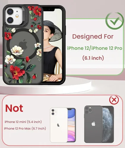 Vista 2 de Dretal para Funda iPhone 12, Funda iPhone 12 Pro Floral, con Protector de Pantalla, Soporte para Cámara, Protección de Grado Militar, Funda