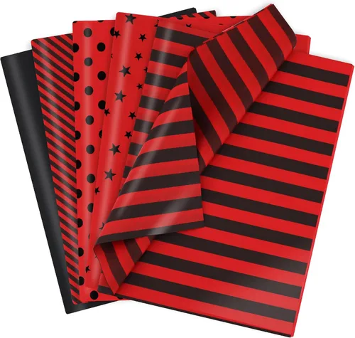 Vista 7 de BEISHIDA 100 hojas de papel de seda blanco y negro a granel, rayas de sarga y puntos, estrellas para bolsas de regalo, papel de regalo de 14 x 20