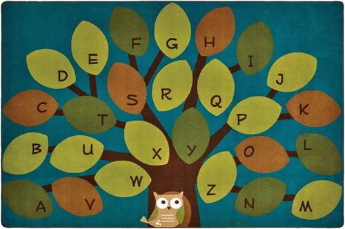 Vista 6 de Carpets for Kids 20724 Owl-Phabet Tree Literacy - Alfombra rectangular para habitación de niños, 4 x 6 pies, color azul