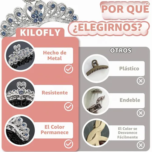 Vista 5 de kilofly Pinzas de metal para el cabello de cristal vintage, 3 piezas