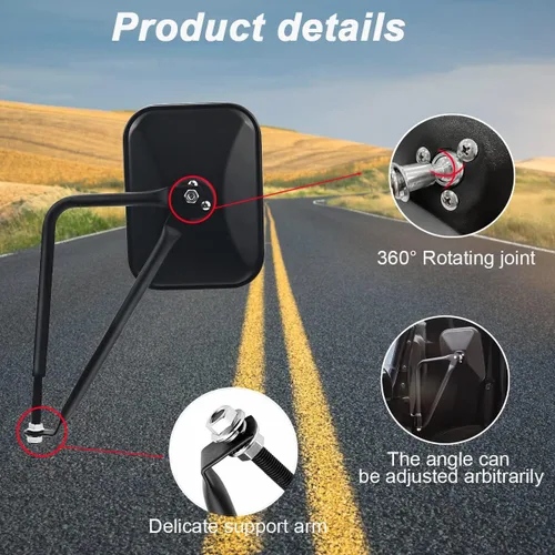 Vista 3 de Espejos cuadrados para puertas Jeep Wrangler – Gran angular, antivibración, fácil de instalar para una conducción segura