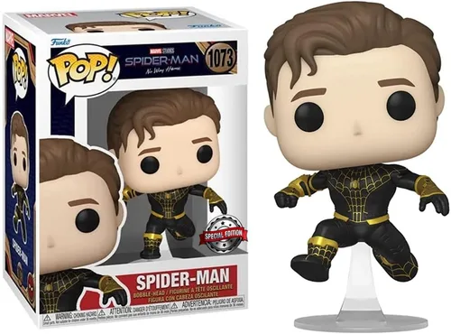 Vista 4 de Funko Figura de Spiderman No Way Home: (negro/dorado) (desenmascarado) (exclusivo de anime AAA)
