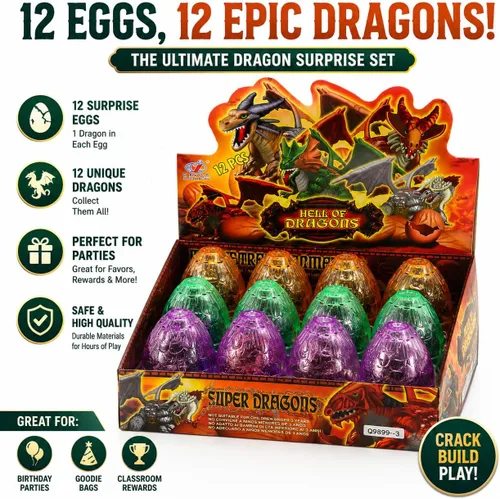 Vista 7 de [12 unidades] Deluxe figuras de dragón 3D realista – Puzzles Figura de dragón en huevos regalitos de Fiesta para niños juguete (5-pulgadas)