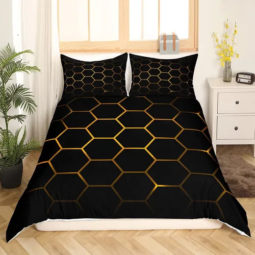 Vista 42 de Funda de edredón de panal para niños, hombres y niñas, juego de ropa de cama moderno con temática geométrica hexagonal, diseño de cuadrícula