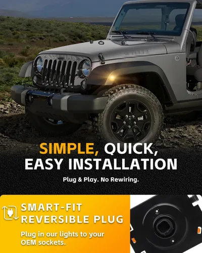 Vista 5 de Luces LED secuenciales de marcador lateral para guardabarros delanteros para J-e-e-p Wrangler JK 2007-2019, lámparas de marcador de parachoques