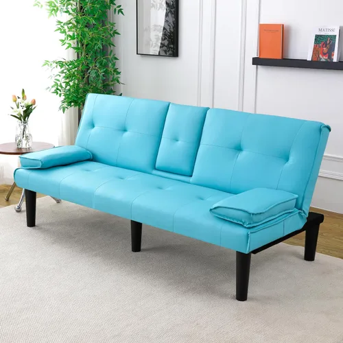 Vista 8 de The 67-Inch Black PVC Multi-Functional Sofa Bed with a Foldable and Cup Holder Design Makes It Extremely Convenient to Turn The Living Room Into a