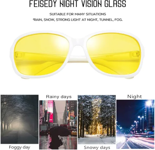 Vista 6 de FEISEDY Gafas de noche clásicas para mujer, antirreflejos, envolventes, amarillas, B2548