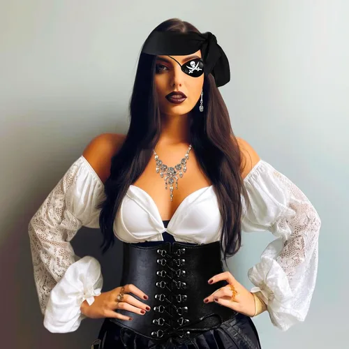 Vista 2 de JeVenis Disfraz de pirata para mujer, disfraz de pirata para adultos, disfraz de fiesta de pirata, festival de música, disfraz de Halloween, vestido