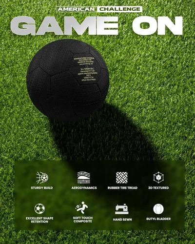 Vista 7 de American Challenge Balón de fútbol de goma todo terreno – Tamaños oficiales 2, 3, 4 y 5 – Pelota de fútbol duradera para calle y entrenamiento
