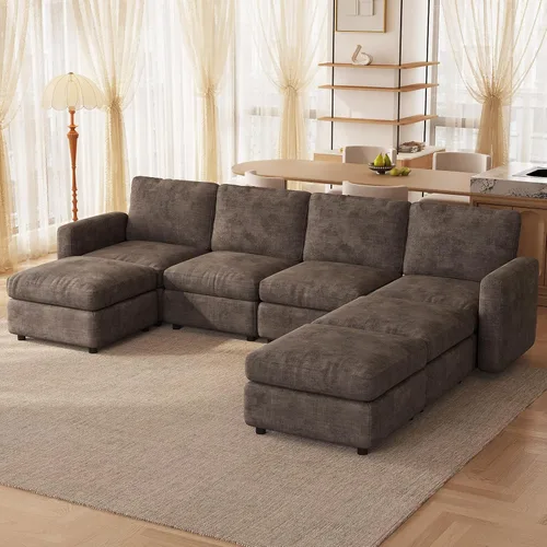 Vista 17 de Guyii Sofá Seccional de Terciopelo, Sofá Loveseat Moderno de Gran Tamaño con 2 Almohadas, Sofá Convertible de 81.88 pulgadas de Largo con Cojines