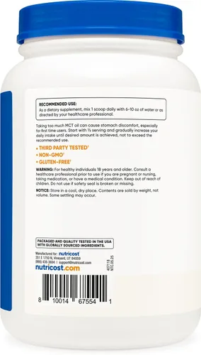 Vista 4 de Nutricost Aceite de C8 MCT en polvo 2LBS (0.95kg) - 95% Aceite de C8 MCT en polvo