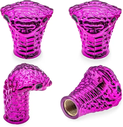 Vista 25 de 4 piezas de tapas de válvula de neumático estilo Cobra, forma de cabeza de serpiente, tapas universales de válvula de neumático con núcleo de cobre