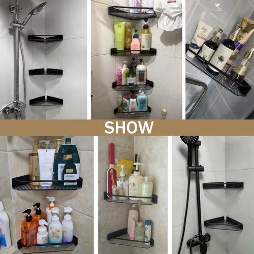 Vista 9 de Organizador de ducha esquinero, paquete de 2 estantes adhesivos de baño, estante de ducha acrílico, organizador de baño sin perforaciones y estantes