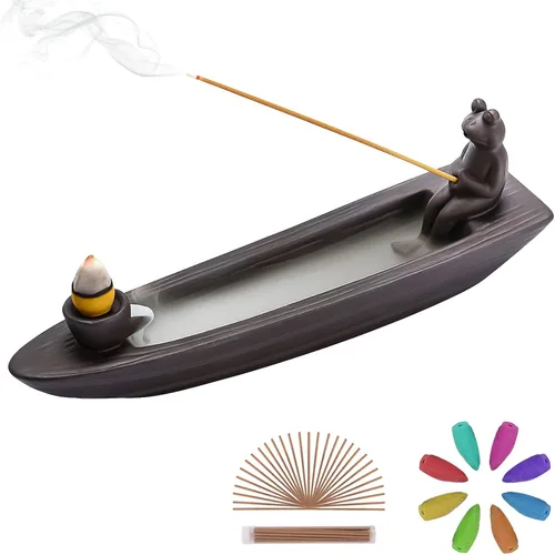 Vista 8 de ChangWanna Soporte multifuncional para incienso de rana 4 en 1, soporte de Palo Santo, soporte de salvia, soporte de incienso de cerámica