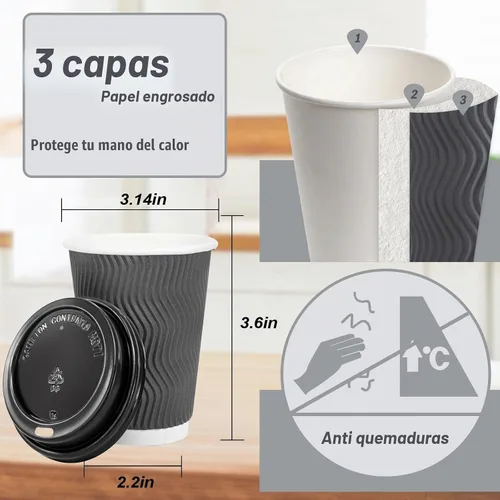 Vista 3 de Lamosi Paquete de 50 tazas de café desechables aisladas de 8 onzas