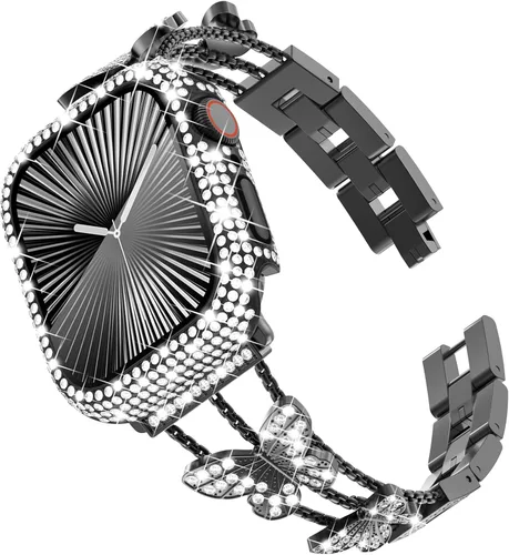 Vista 14 de Correa Bling y Funda WINGLE para Apple Watch para Mujeres 40mm SE 3/2/1 Series 6 5 4, Correa de Brazalete de Metal con Diamantes de Imitación