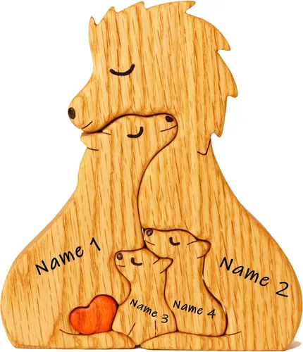 Vista 8 de Figura familiar de animales de madera personalizada con 1-8 nombres, bloques de nombres personalizados de animales para abrazar, regalos de recuerdo
