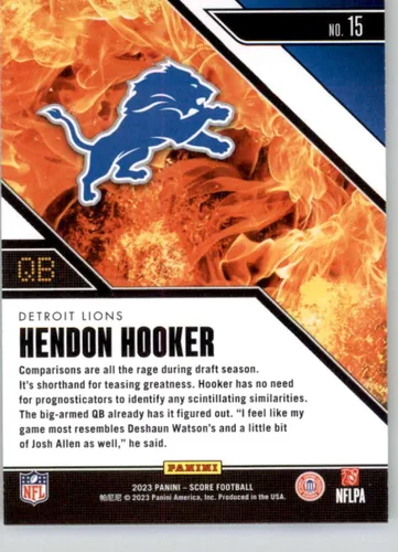 Vista 2 de 2023 Score Hot Rookies #15 Hendon Hooker Detroit Lions Official Panini NFL Football Trading Card (Stock Photo shown, Near Mint to Mint Condition)