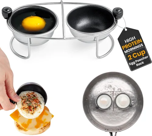 Vista 9 de Eggssentials - Inserto para escalfador de huevos de acero inoxidable, cocedor de huevos escalfados de silicona, taza para huevos escalfados, libre