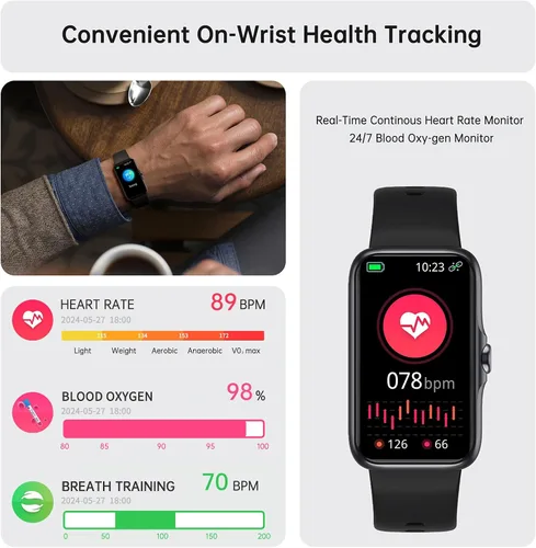 Vista 2 de Reloj inteligente de salud y fitness, reloj inteligente con monitor de frecuencia cardíaca y oxígeno en sangre 24/7, monitor de sueño