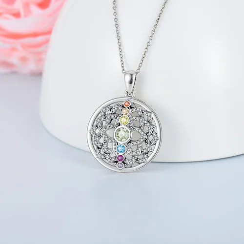 Vista 2 de YAFEINI Collar de chakra de plata de ley con cristal de loto y flor de yoga joyería espiritual regalos para mujeres esposa novia Plata esterlina