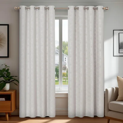 Vista 19 de Deconovo - Cortinas opacas para dormitorio y sala de estar, con aislamiento térmico, cortinas oscuras para habitación, geométricas, con ojales