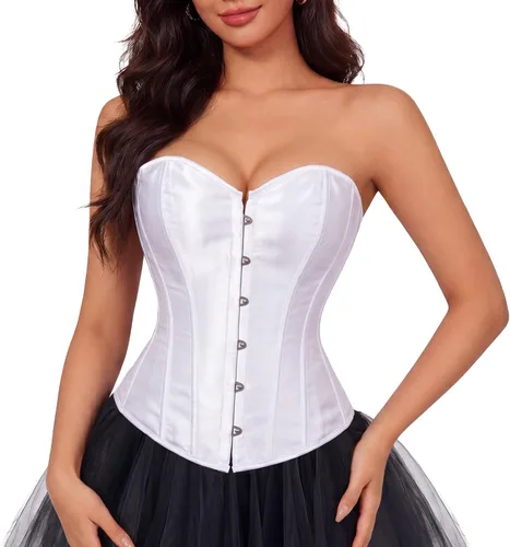 Vista 22 de Zhitunemi - Conjunto de lencería sensual para mujer, corsé de satén negro moldeador de cintura Beige