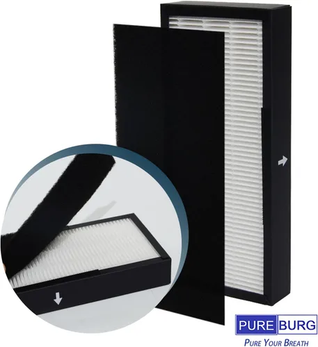Vista 2 de PUREBURG Filtro de repuesto compatible con purificadores de aire Alen T100 T300, paquete de 2 unidades H13 HEPA y prefiltro de carbón activado Air