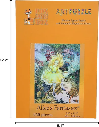 Vista 8 de Paquete de madera para adultos con piezas de forma única, fabricado en Estados Unidos por FoxSmartBox - 250 piezas - Alice's Fantasies
