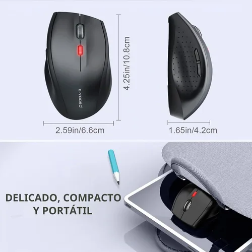 Vista 5 de E-YOOSO - Ratón inalámbrico Bluetooth para portátil, ratón óptico portátil para computadora, 6 botones, inalámbrico 2.4GHz con receptor USB, 4800