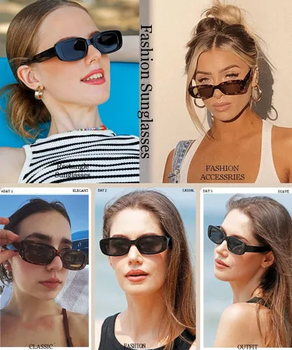 Vista 2 de Dollger - Lentes de sol rectangulares para mujer y hombre, gafas de moda retro, protección UV 400, armazón cuadrado A: negro y marrón leopardo
