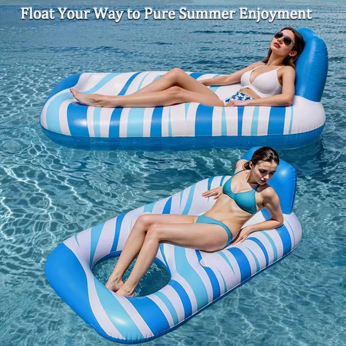 Vista 5 de Pool Float for Adults – Extra Large Inflatable Tanning Pool Float with Backrest, Footrest & 2 Cup Holders, Heavy Duty Float Lounger for Pool, Lake