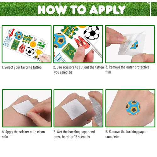 Vista 5 de 96 tatuajes temporales de fútbol para niños y niñas, recuerdos de fiesta de fútbol para niños, decoraciones de fiesta de cumpleaños deportivas