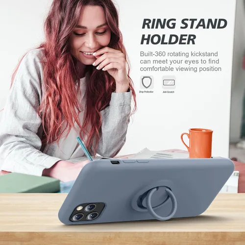 Vista 2 de Thomo Funda para iPhone 11 Pro Max [soporte de anillo de silicona líquida] [forro de microfibra antiarañazos], funda protectora de cuerpo completo