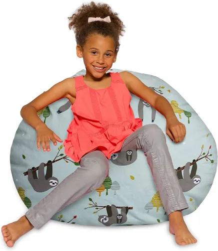 Vista 17 de Posh Creations - Sillón puff para niños, adolescentes y adultos, incluye funda extraíble y lavable a máquina, tamaño mediano de 27 pulgadas, lona