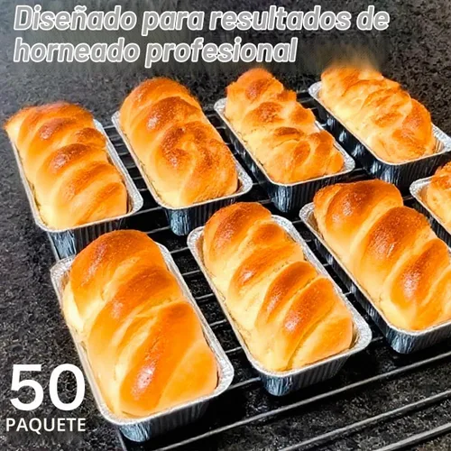 Vista 4 de MOACOCK Paquete de 50 mini moldes para pan de 1 libra, 6 x 3.5 x 2 pulgadas, moldes de pan desechables de papel de aluminio para hornear pasteles