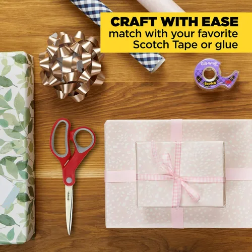 Vista 9 de Tijeras Scotch Multiusos de Acero Inoxidable de 8 Pulgadas, 2 Pares, Rojo y Gris, Ideales para Cortar Papel de Envoltorio de Regalos Navideños