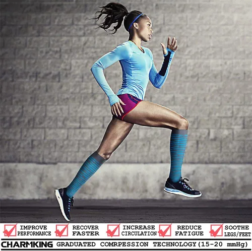 Vista 2 de CHARMKING - Calcetines de compresión para mujeres y hombres (3 pares), 15-20 mm Hg, el mejor apoyo para atletismo, running o ciclismo, mejora