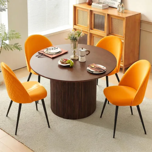 Vista 11 de Homedot Juego de mesa de cocina y comedor para 4, mesa de comedor de madera de nogal, redonda y tapizada, juego de sillas laterales de cocina
