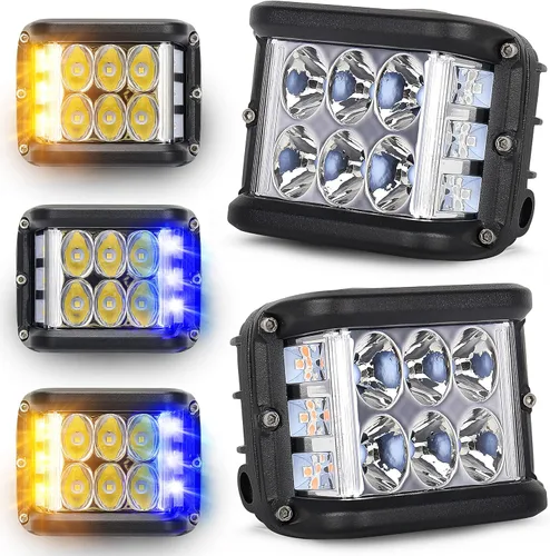 Vista 11 de Luces Pod Laterales Direccionales de 4 Pulgadas, Luces LED Estroboscópicas Azules de Cubo de Doble Cara para Granja, Tractor, Arado, Camión, Barco