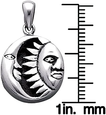 Vista 2 de Collar con colgante de plata de ley con sol celestial y luna de 18 pulgadas, ónix negro creado, Plata esterlina, ónix sintético