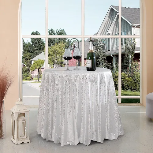 Vista 101 de Manteles redondos de lentejuelas negros para fiestas, de 121,9 cm, mantel redondo de purpurina ajustado, pequeño, lindo y dulce, para boda