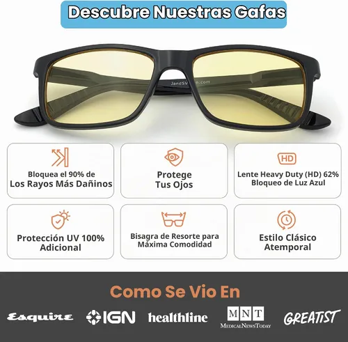 Vista 2 de J+S Blue Light Blocking Glasses, for Men/Women, Medium-Small Fit Eyestrain/headache/fatigue reduction, Low Color Distortion, spring hinge, UV400