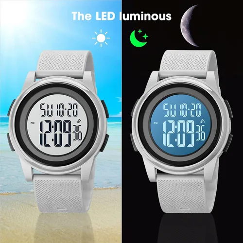 Vista 4 de SKMEI Reloj deportivo digital para hombre, ultrafino, grande, impermeable, con cronómetro, temporizador de cuenta regresiva, función de alarma, luz