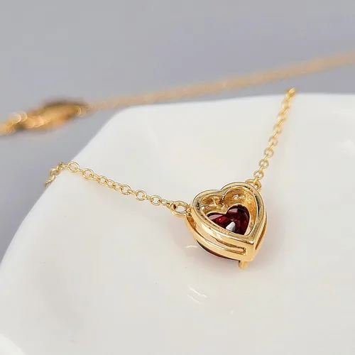 Vista 12 de 18K Solid Yellow Gold Genuine Gemstone Choker Necklace, 15 inches Chain Pendant Dainty Necklace gift for her