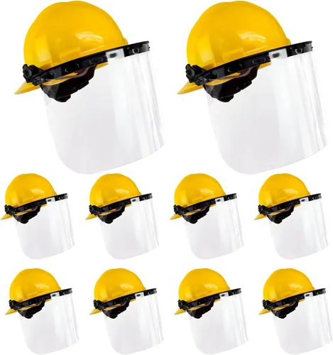 Vista 6 de Malta Dynamics Casco duro de ala completa fabricado en Estados Unidos con visera ajustable y protector facial, cumple con OSHA/ANSI